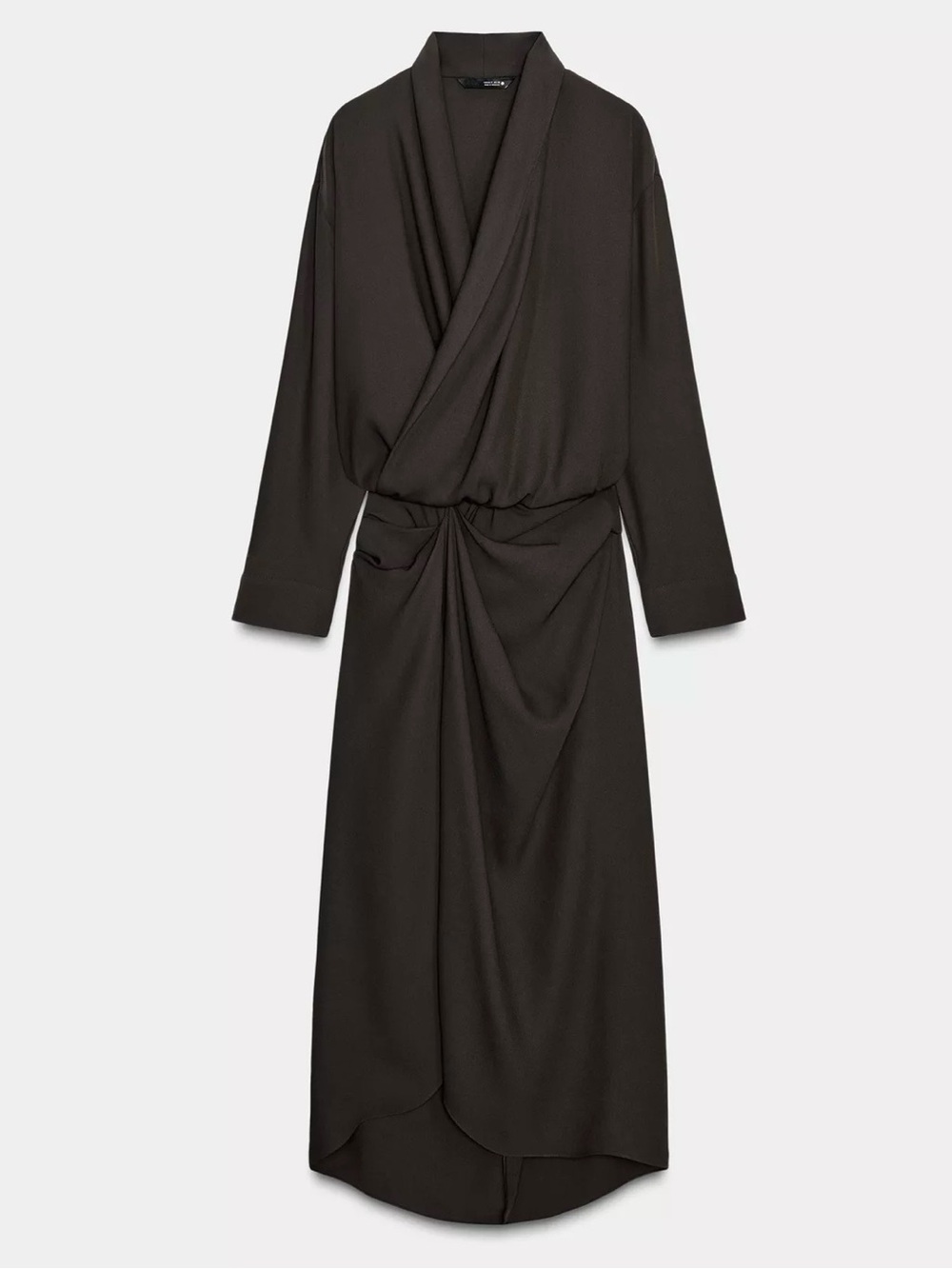 Zara Women's Black Draped Wrap Midi Dress - Brown
